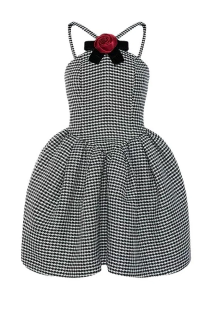 Harriet® | A-Line Mini Dress With Houndstooth Rose Bow Trim - Image 5