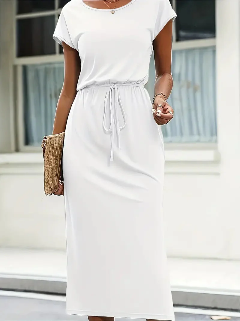 Hazel® | Casual Short-Sleeved Round-Neck Dress With Self-Tie Belt - Image 5