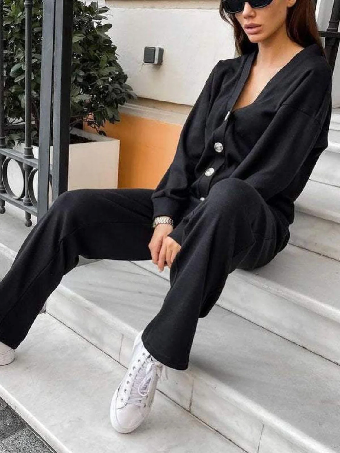 Hedwig | Full size button down long sleeve top and pants set - Image 2