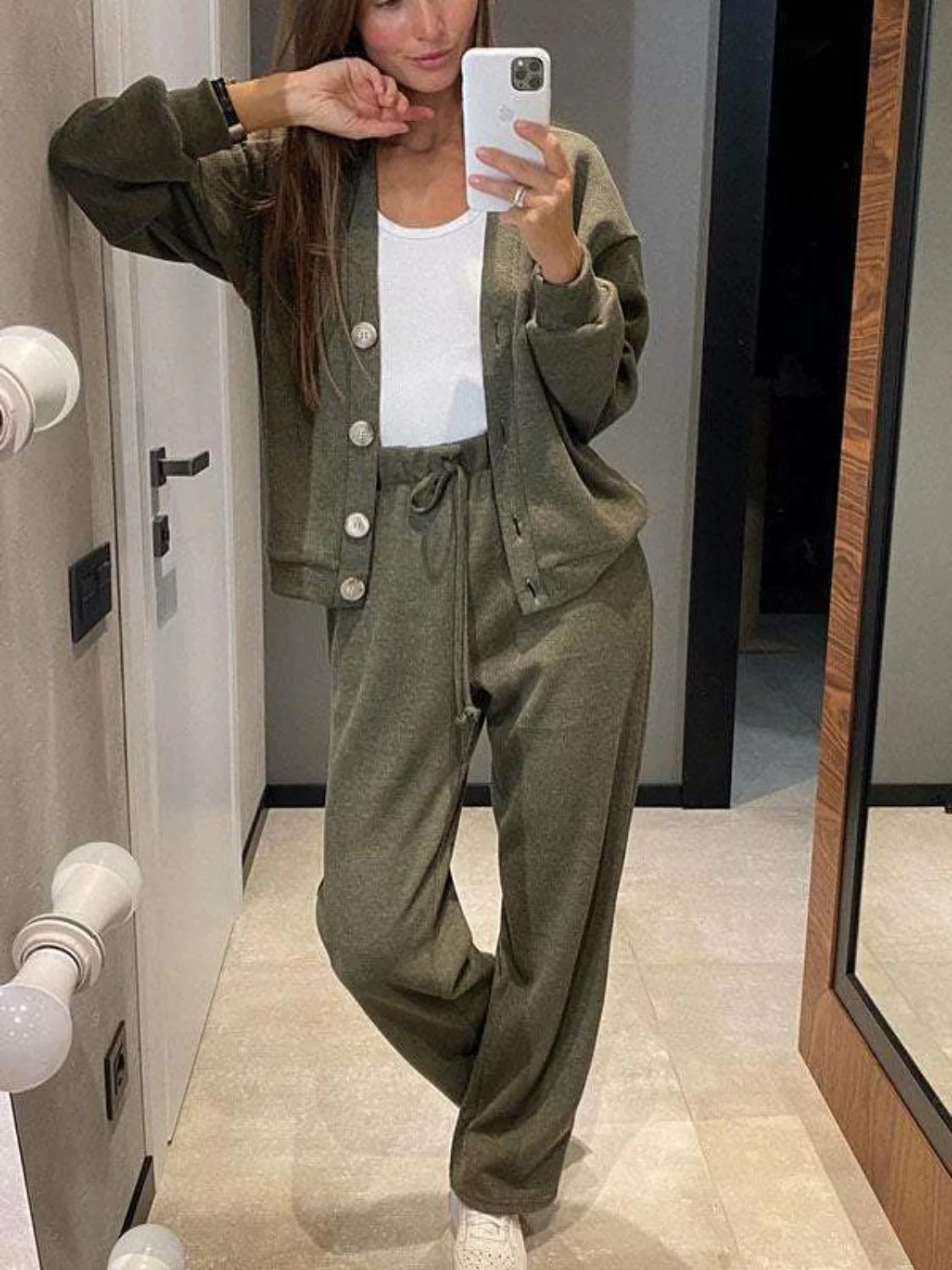 Hedwig | Full size button down long sleeve top and pants set - Image 8