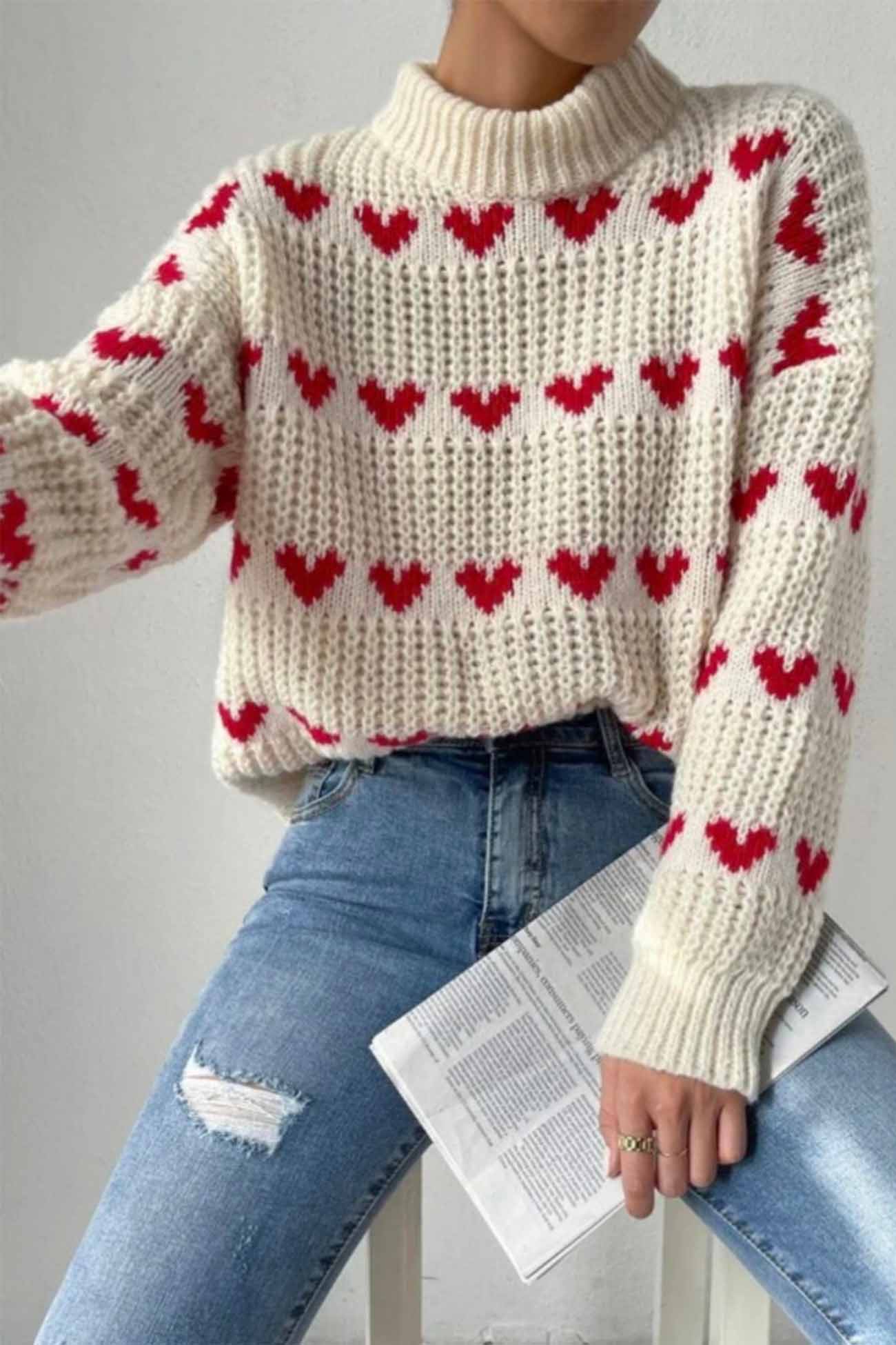 Heidi | Heart jacquard knit sweater - Image 2