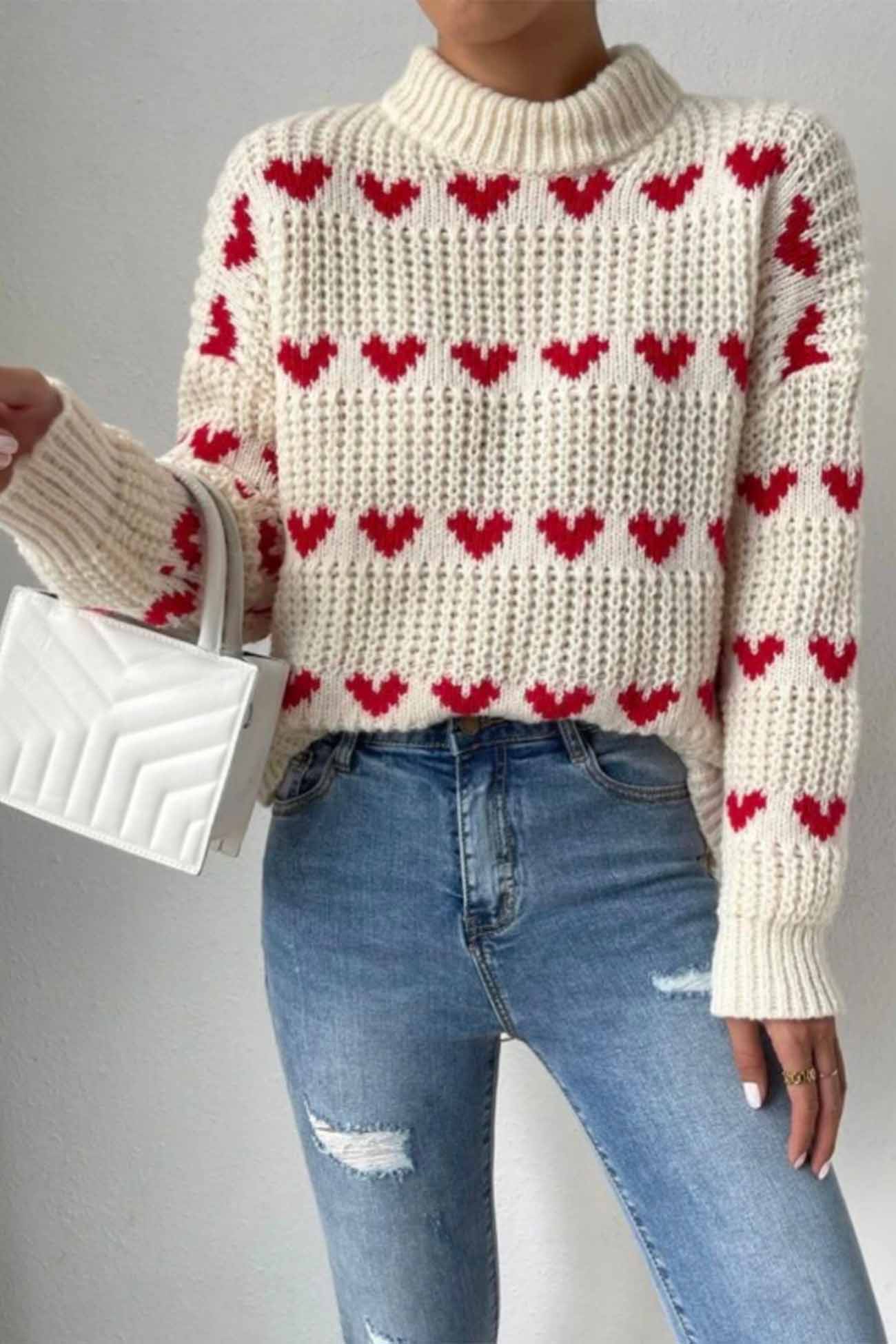 Heidi | Heart jacquard knit sweater - Image 3