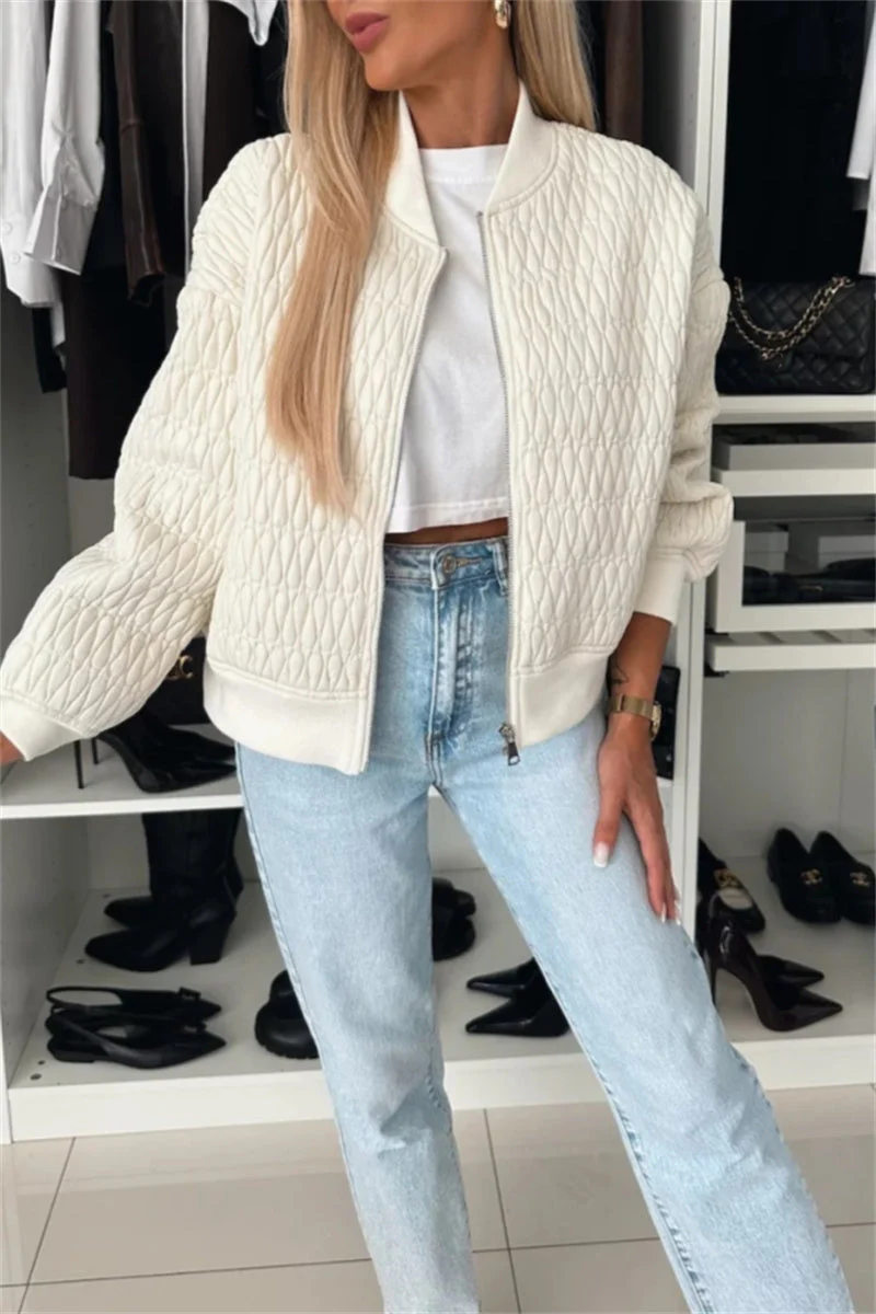 Helena | Casual, solid color outerwear with a stand-up collar and zipper - Image 16