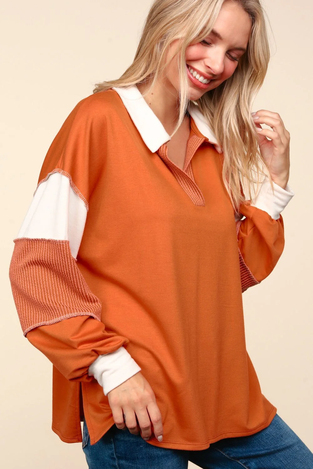 Helena | Haptics long sleeve top with exposed seam in color block look - Image 4