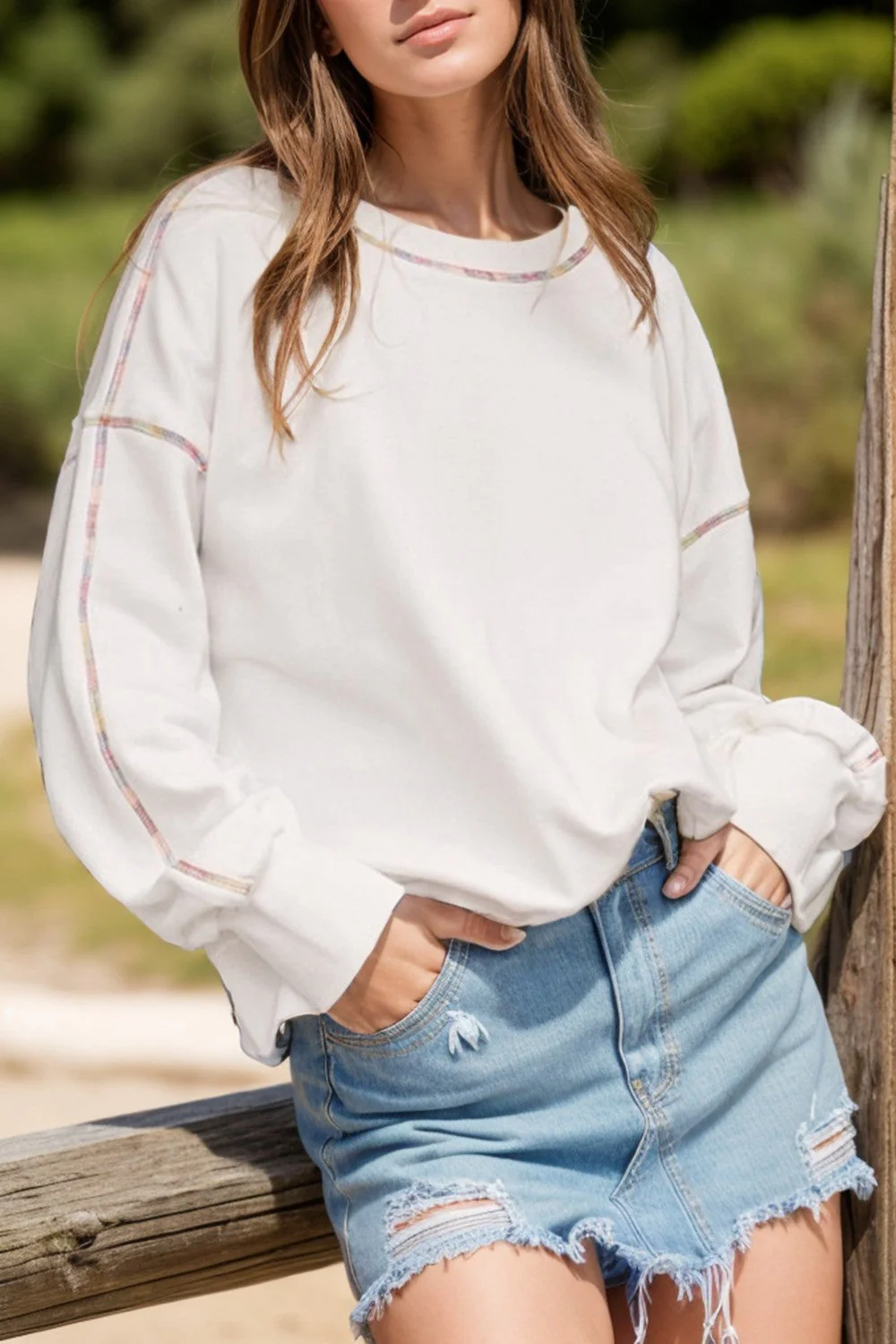 Helena | Long sleeve crew neck sweatshirt with rainbow trim