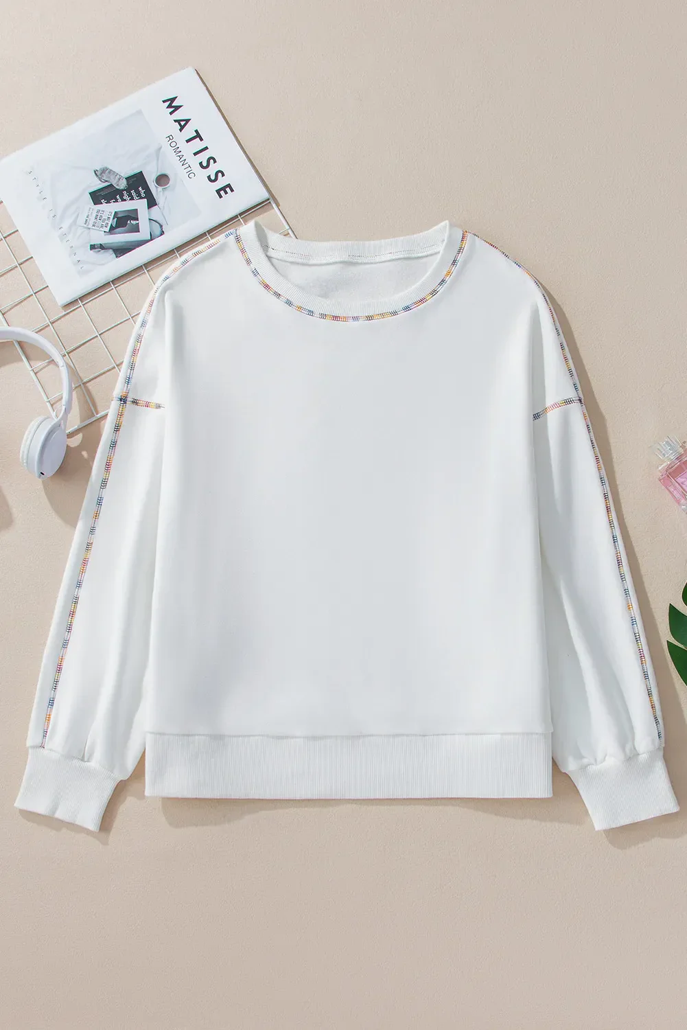 Helena | Long sleeve crew neck sweatshirt with rainbow trim - Image 3