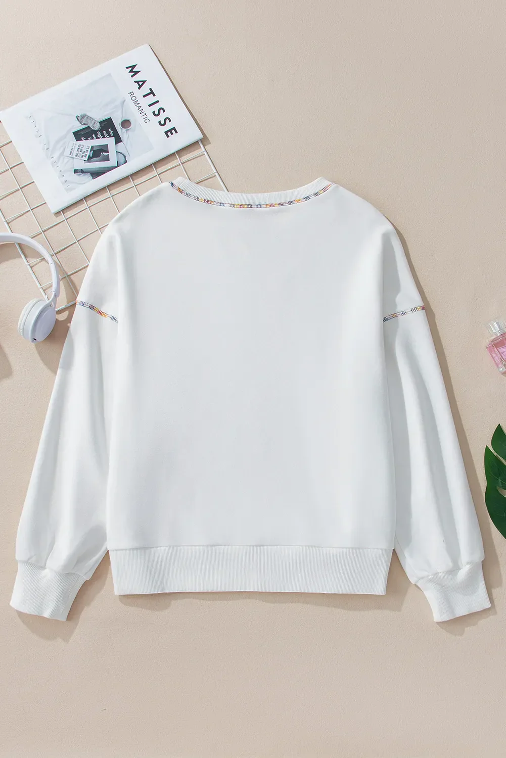Helena | Long sleeve crew neck sweatshirt with rainbow trim - Image 4