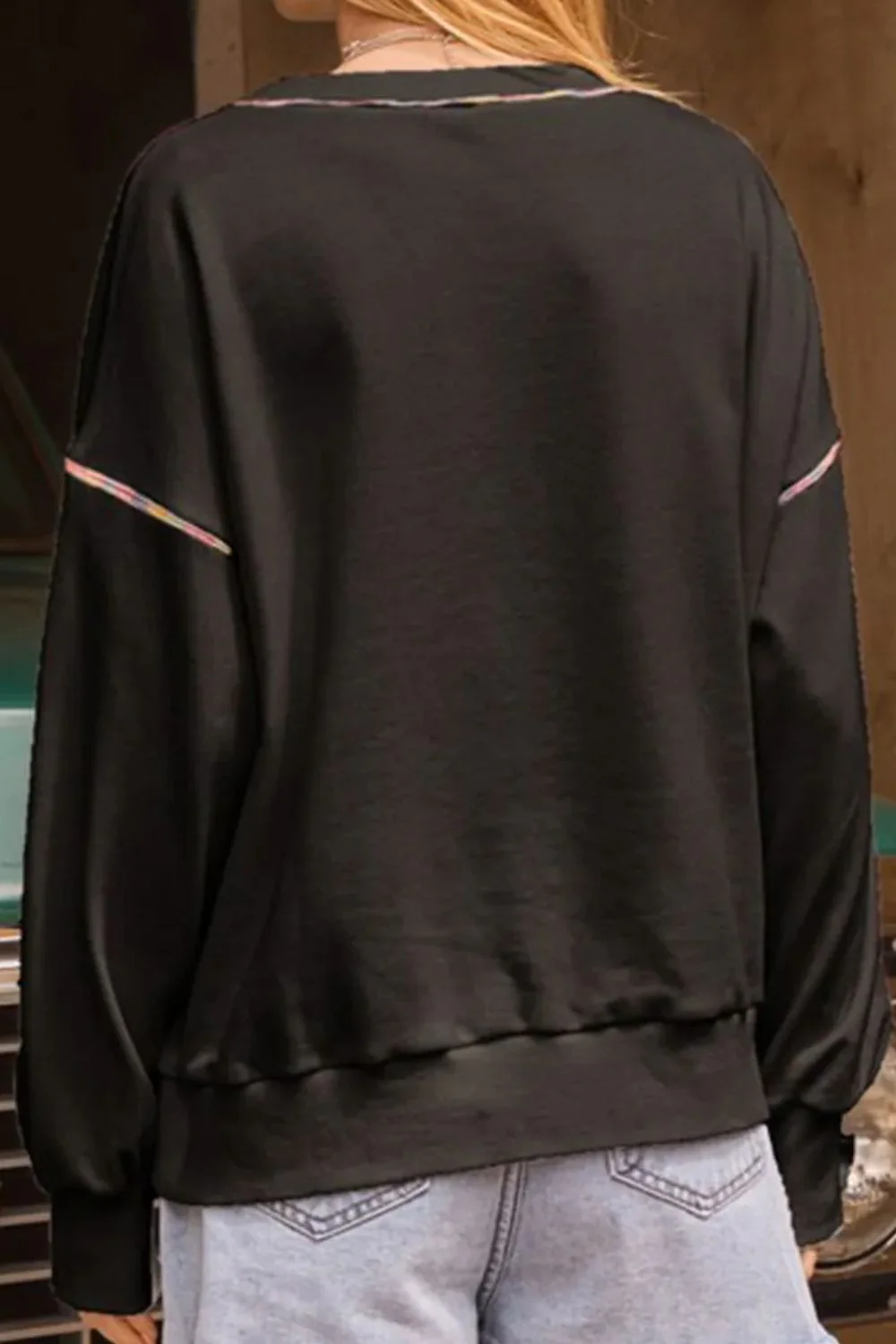 Helena | Long sleeve crew neck sweatshirt with rainbow trim - Image 9