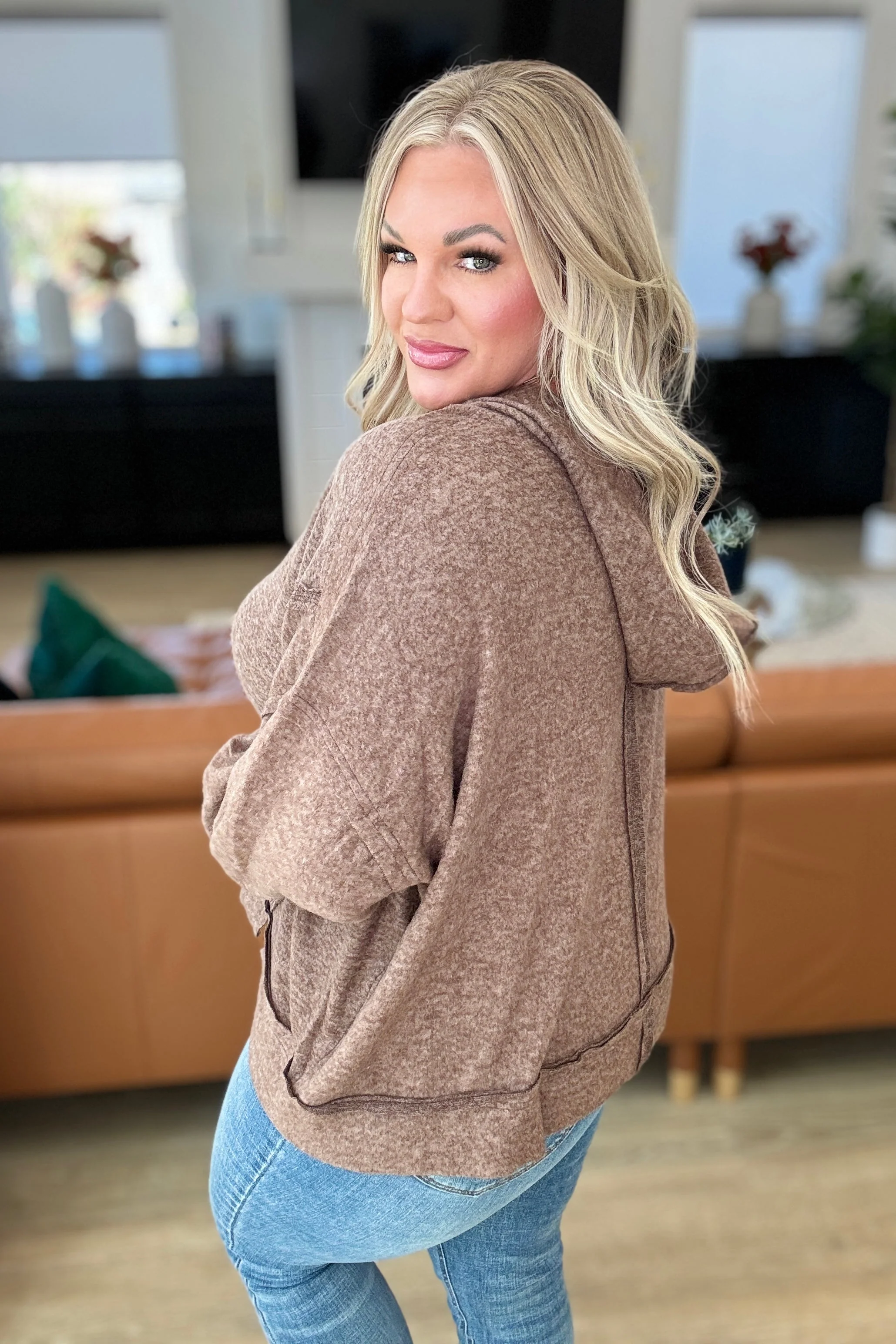 Helene | Leave It To Chance hooded scoop neck sweater in brown - Image 5