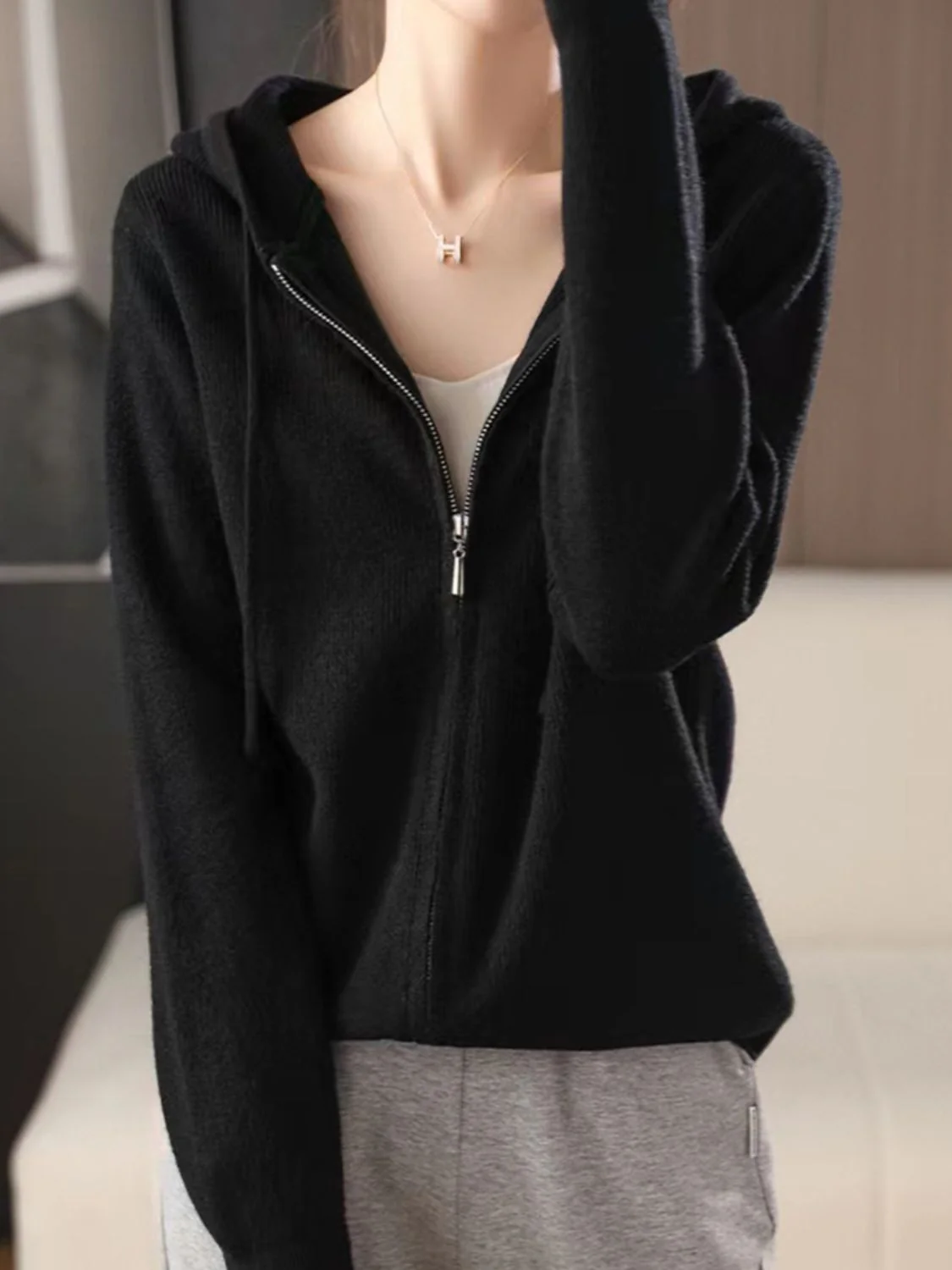 Helga | Long sleeve hoodie with drawstring and zip fastening - Image 18