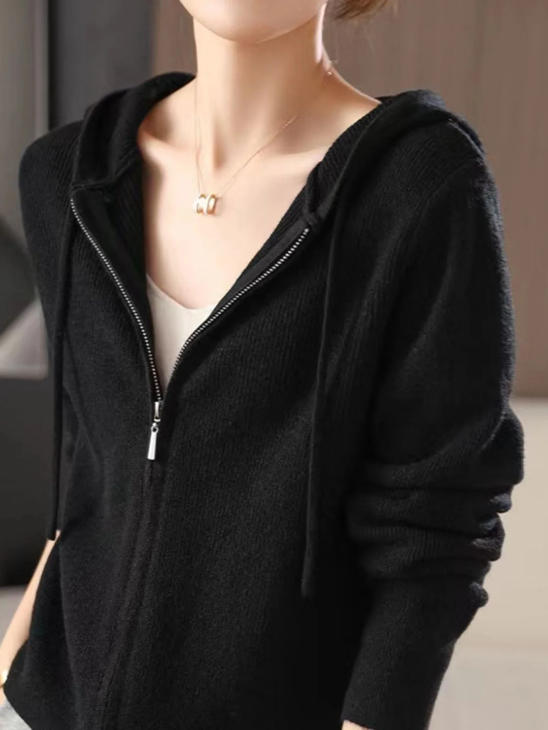 Helga | Long sleeve hoodie with drawstring and zip fastening - Image 19