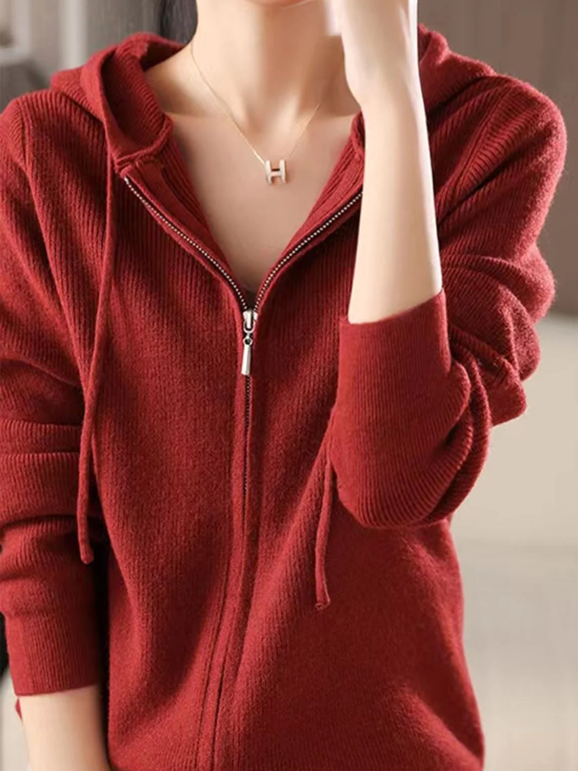 Helga | Long sleeve hoodie with drawstring and zip fastening - Image 7