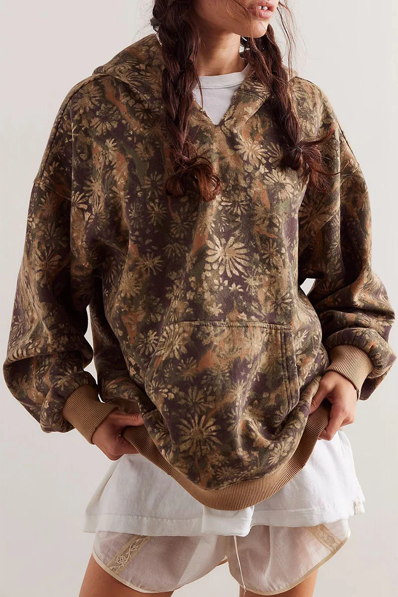 Henriette | Casual Street Flowers hoodie with snakeskin print and leopard pockets - Image 2
