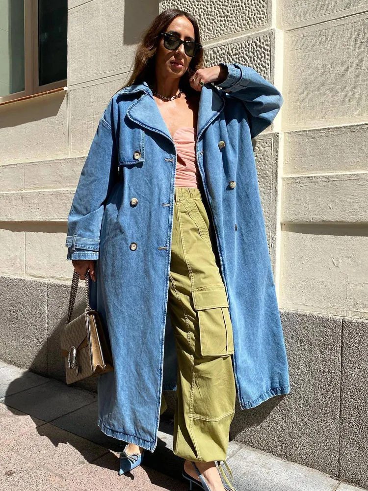 Henriette | elegant long denim trench coat for women
