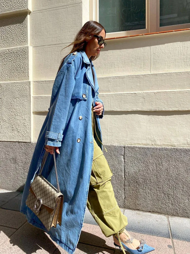 Henriette | elegant long denim trench coat for women - Image 3
