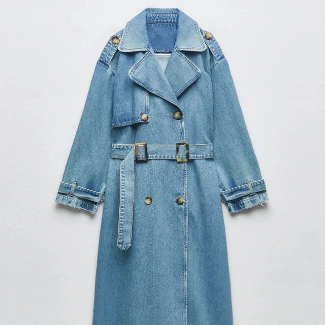 Henriette | elegant long denim trench coat for women - Image 5