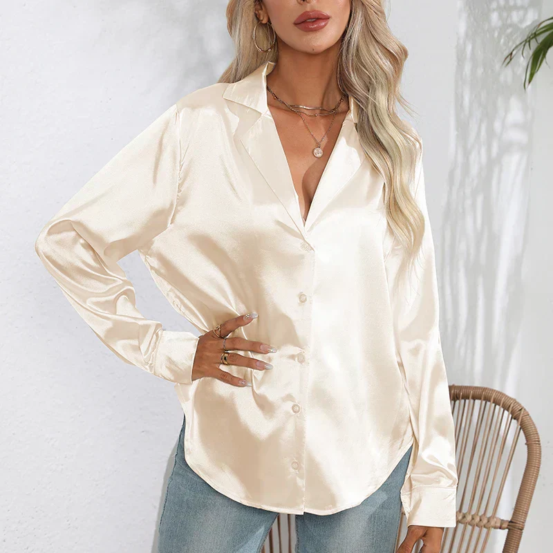 Herminia® | Chemise boutonnée in satin for women - Image 3