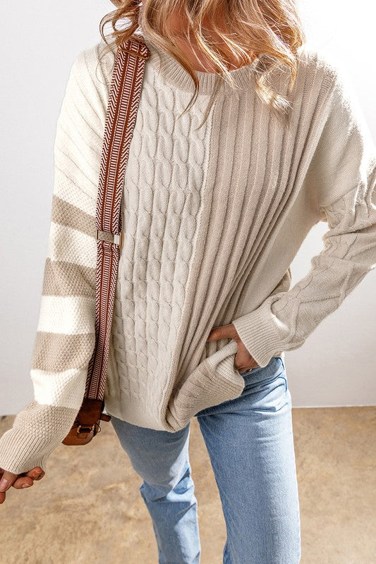 Hilda | Knitted color block crew neck sweater for women