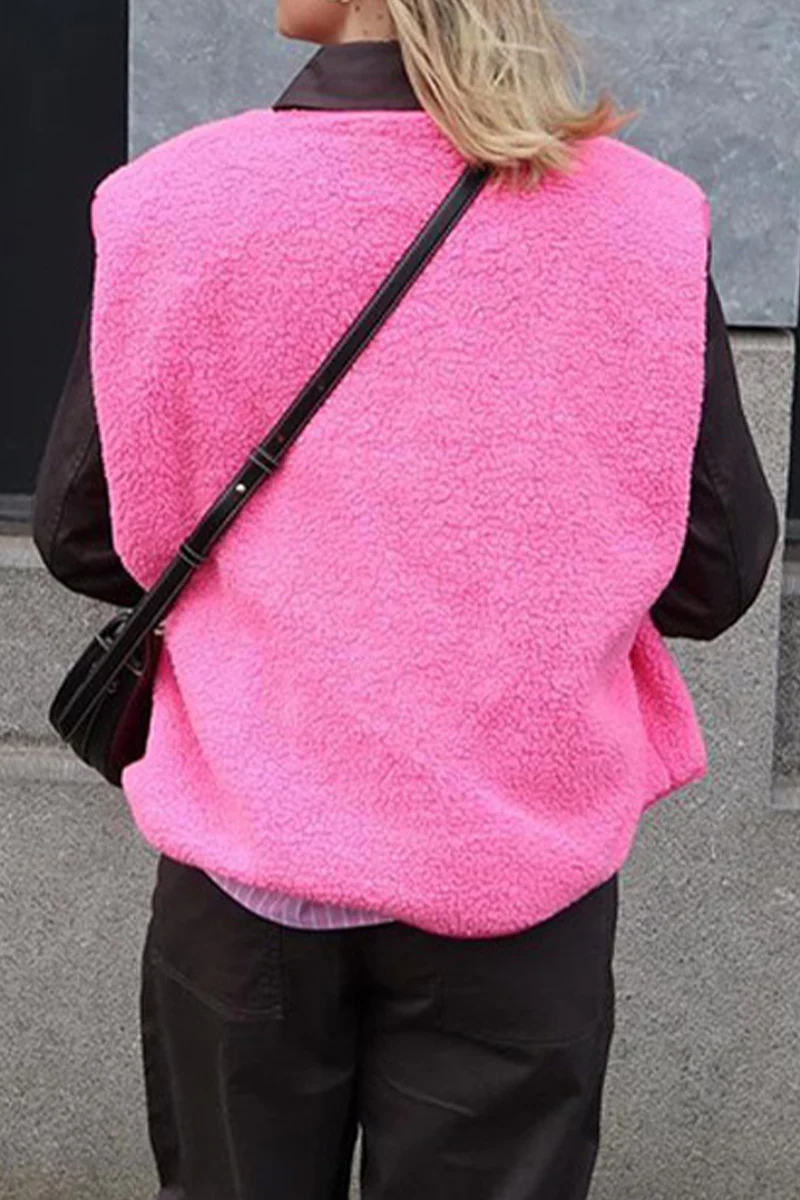 Holly | Casual street pocket buttons, fluffy O-neck vests - Image 13