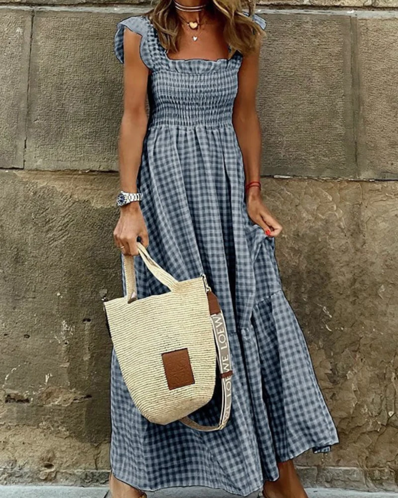 Hope® | Elegant Sleeveless Plaid Maxi Dress - Image 4