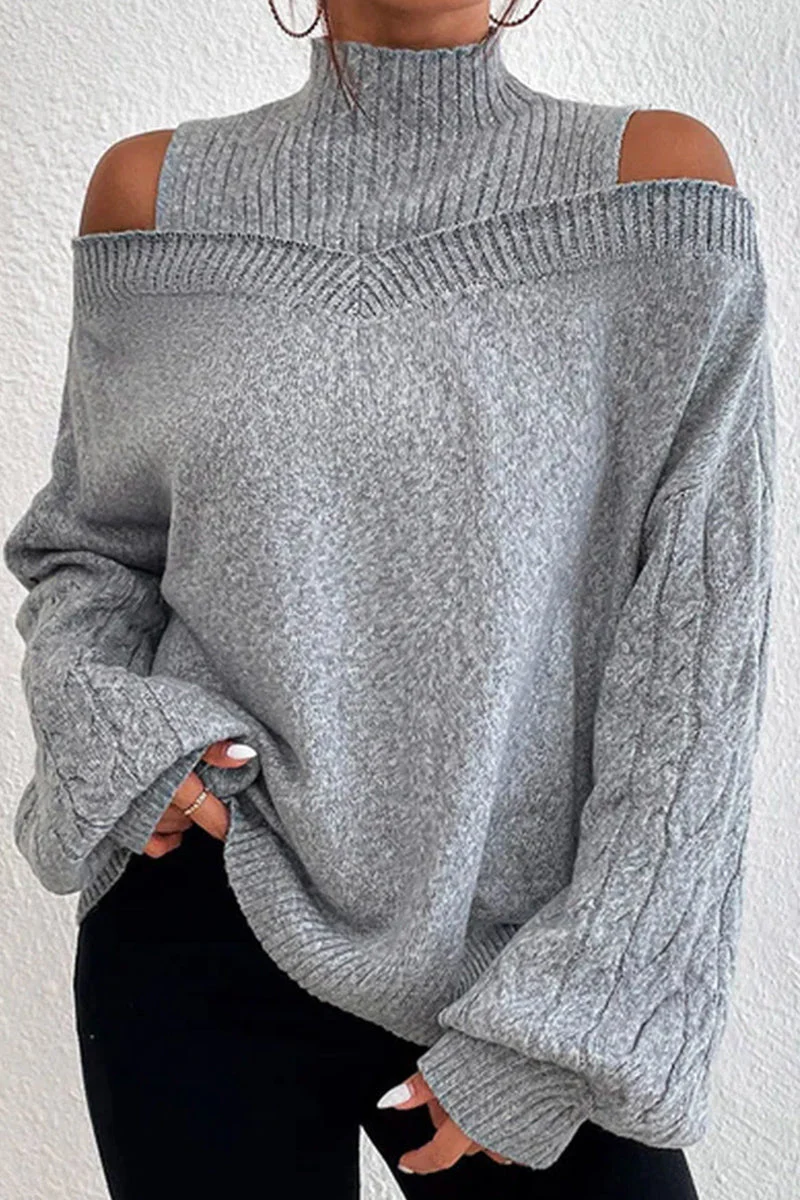 Hortensia | Casual solid hollow out patchwork turtleneck sweaters