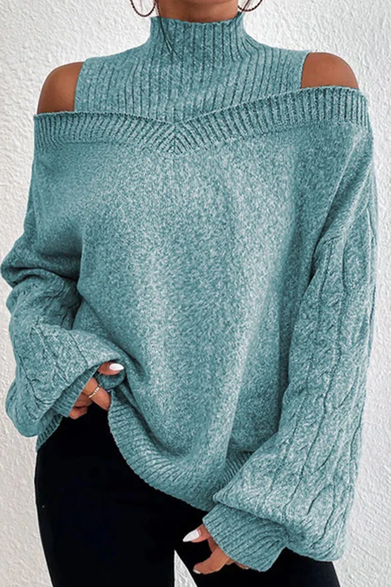 Hortensia | Casual solid hollow out patchwork turtleneck sweaters - Image 6