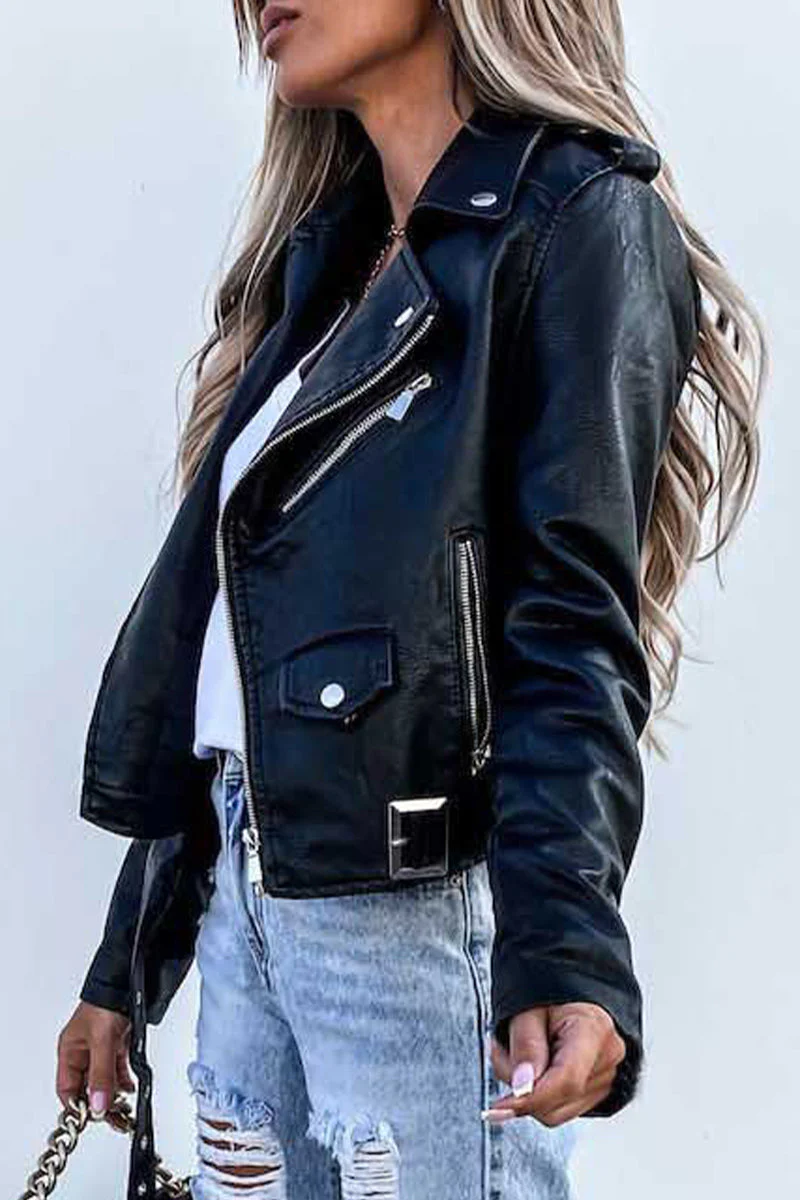 Hortensia | Street solid outerwear with zip fastening and turn-down collar - Image 3