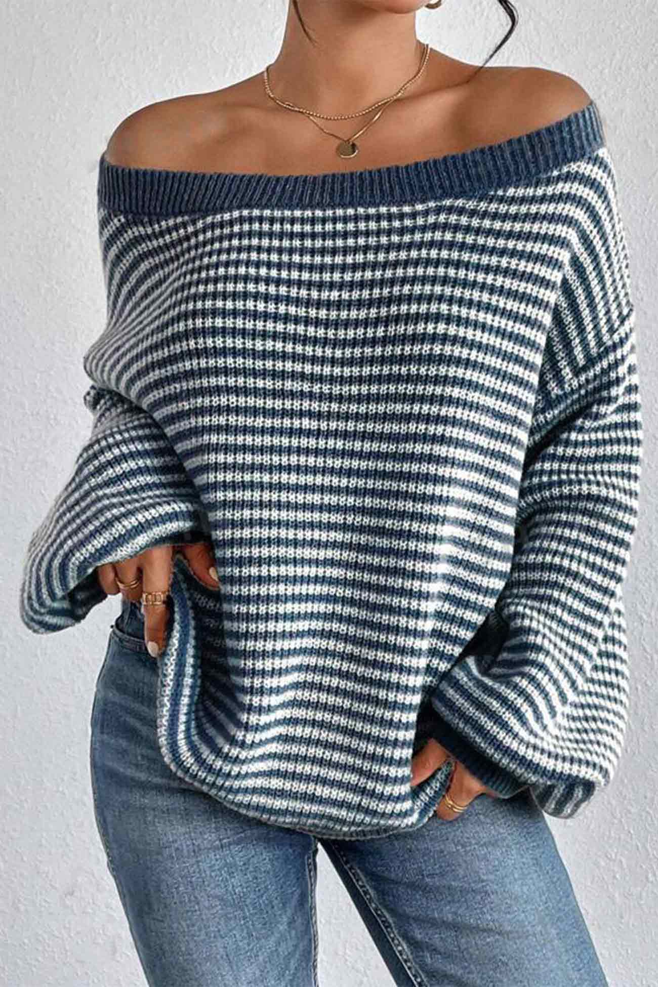 Ida | Striped sweater with a boat neck and dropped shoulders