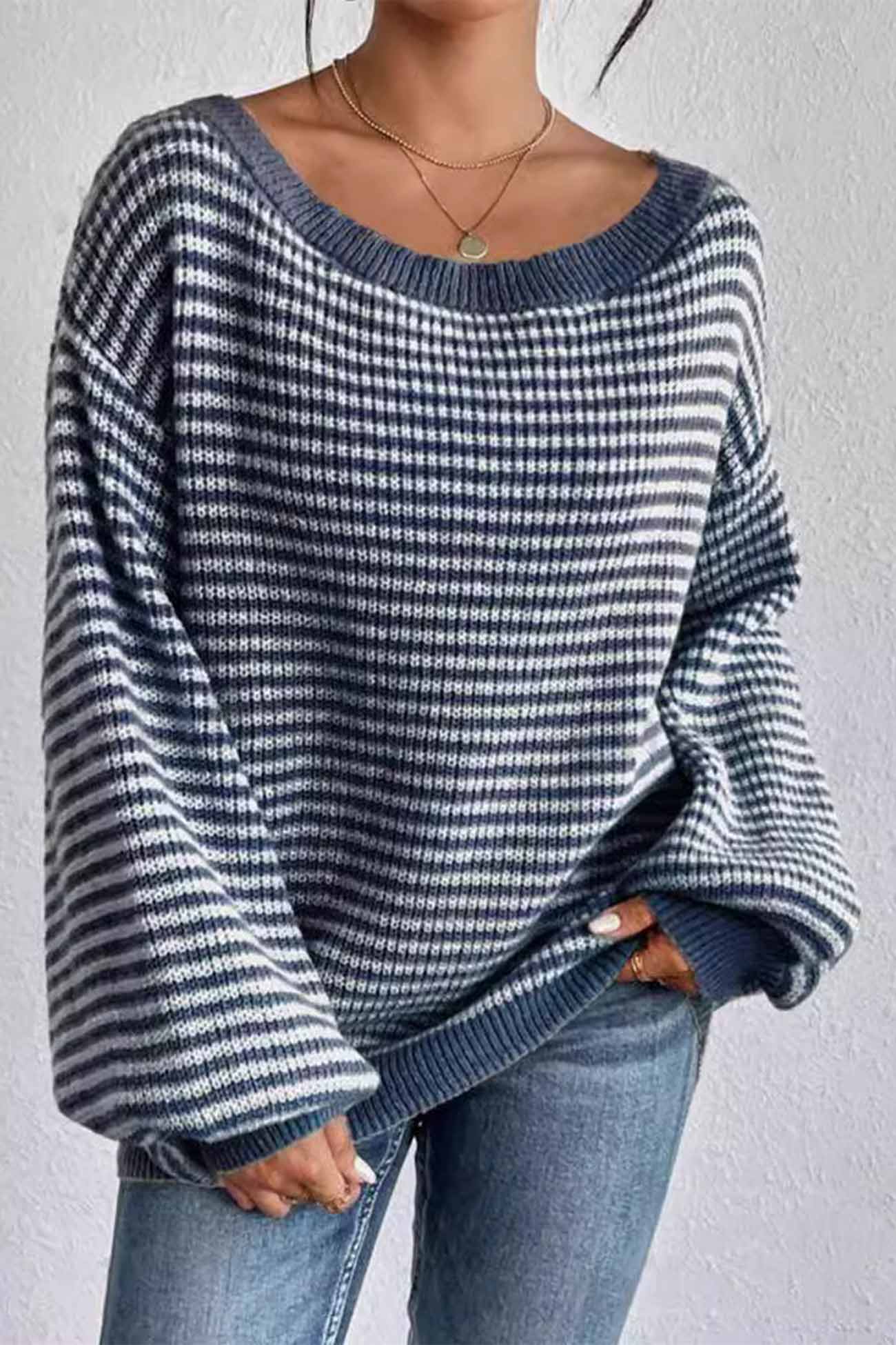 Ida | Striped sweater with a boat neck and dropped shoulders - Image 2