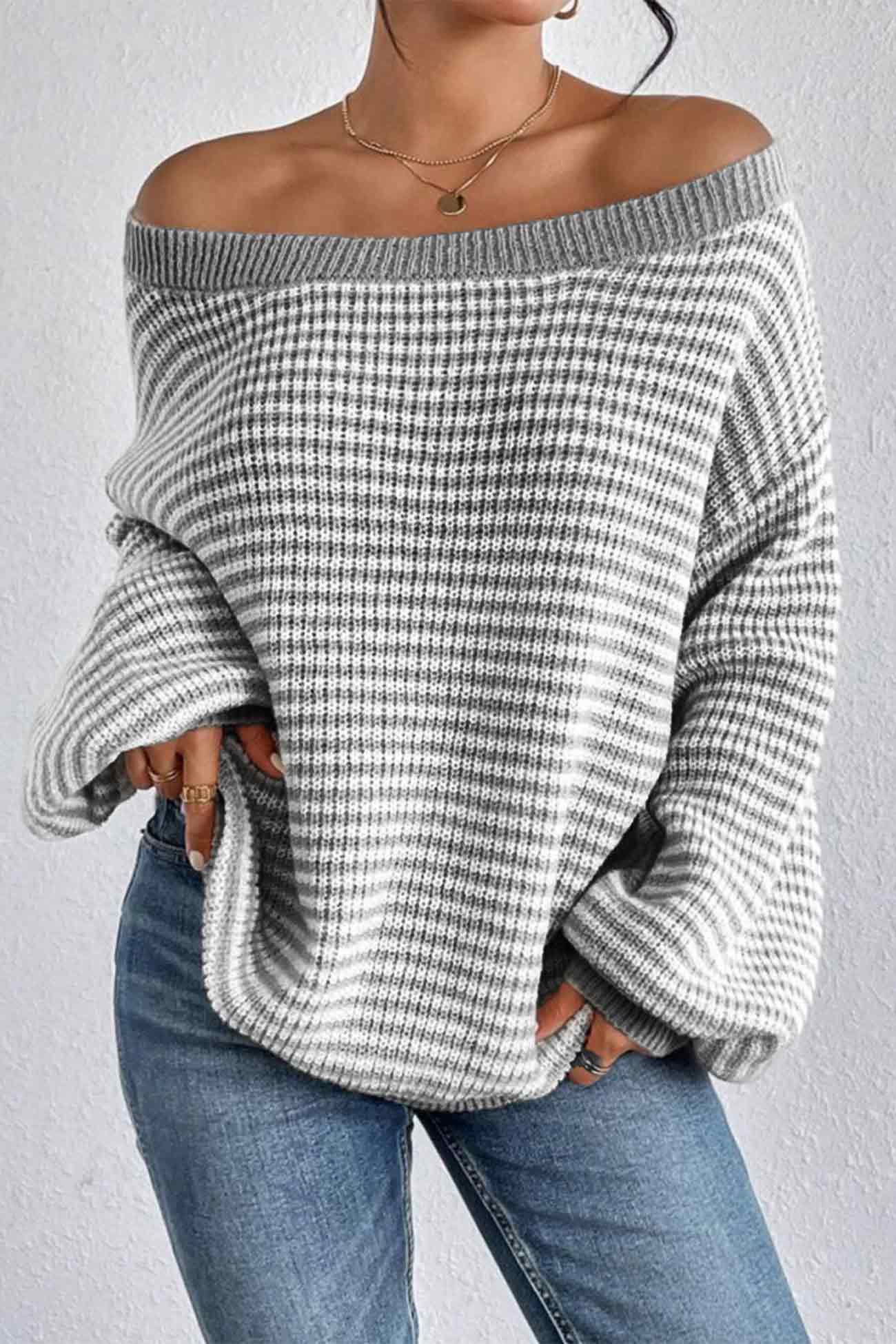 Ida | Striped sweater with a boat neck and dropped shoulders - Image 5