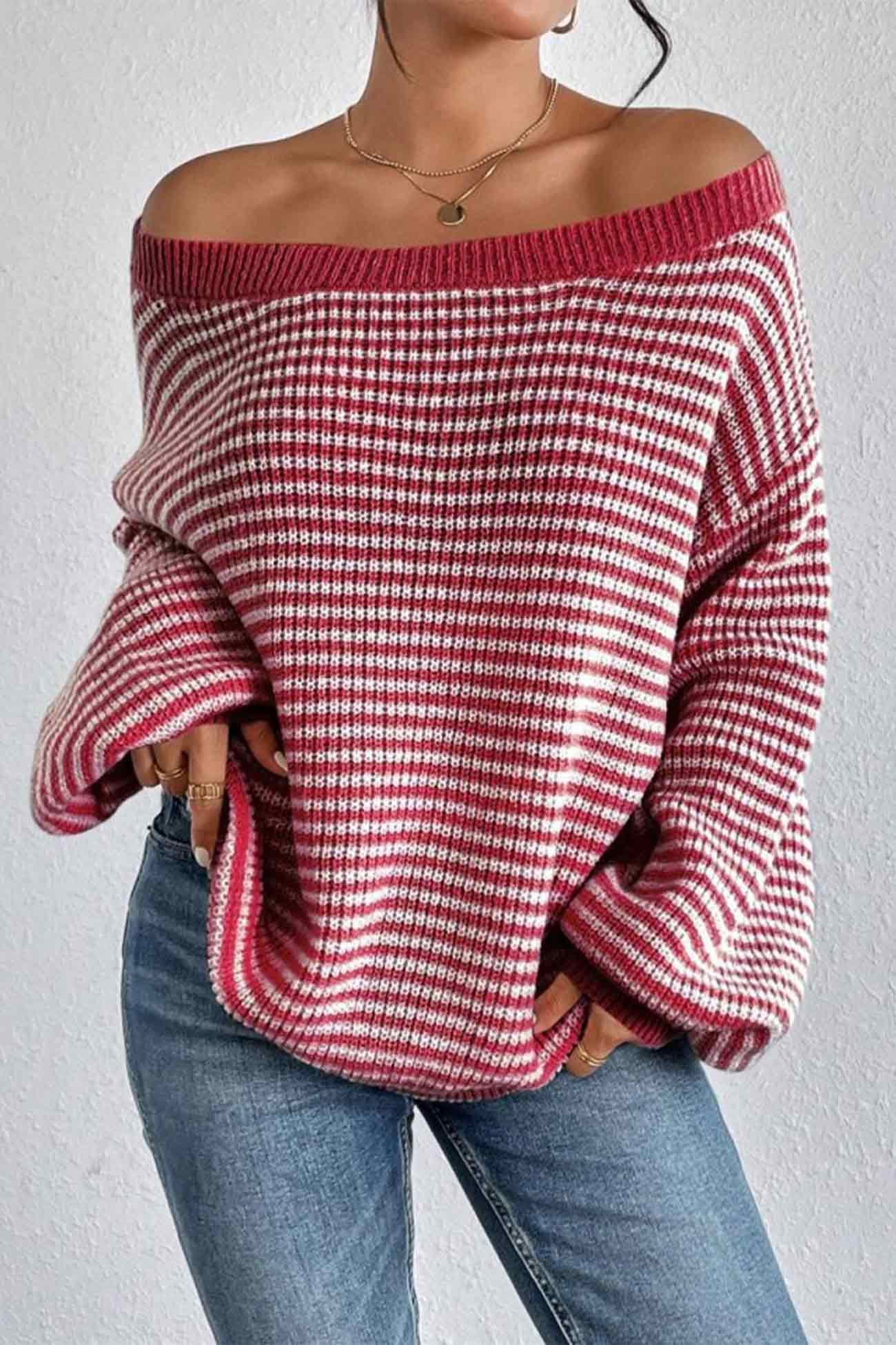 Ida | Striped sweater with a boat neck and dropped shoulders - Image 7