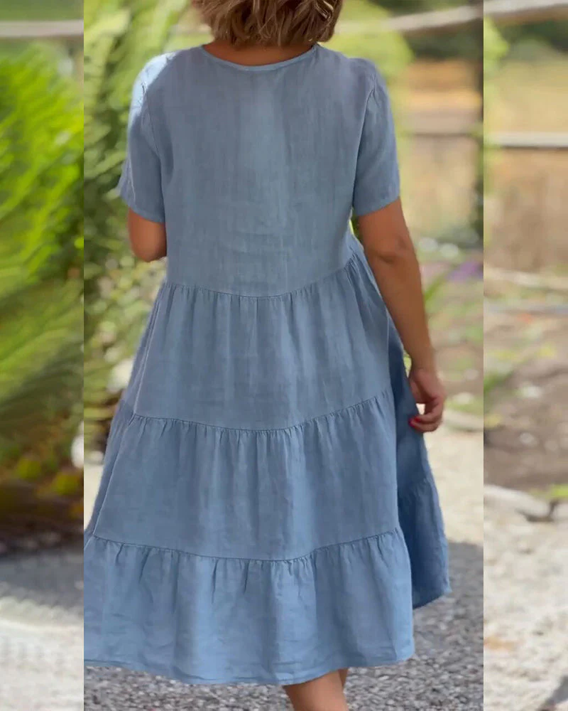 Igone® | Cotton Linen Dress With V-Neck - Image 3