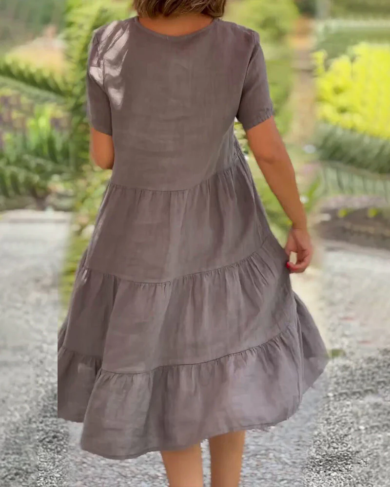 Igone® | Cotton Linen Dress With V-Neck - Image 5