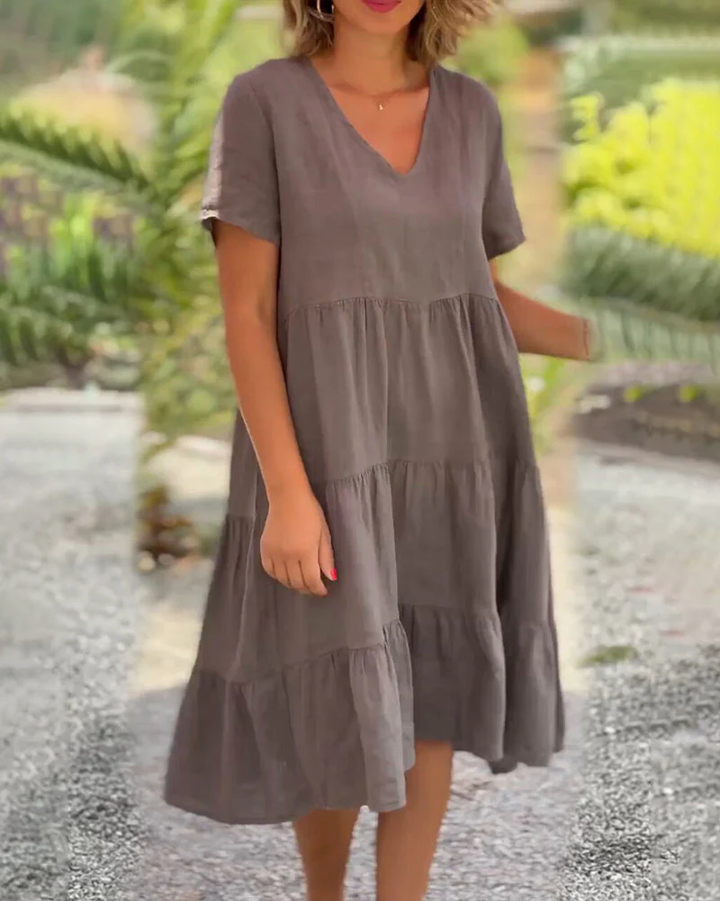 Igone® | Cotton Linen Dress With V-Neck - Image 6
