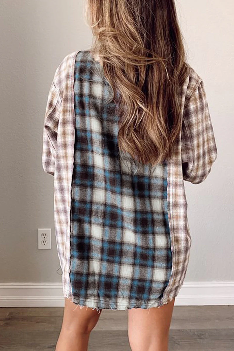 Iliana | Casual checked patchwork tops with turn-down collar - Image 2