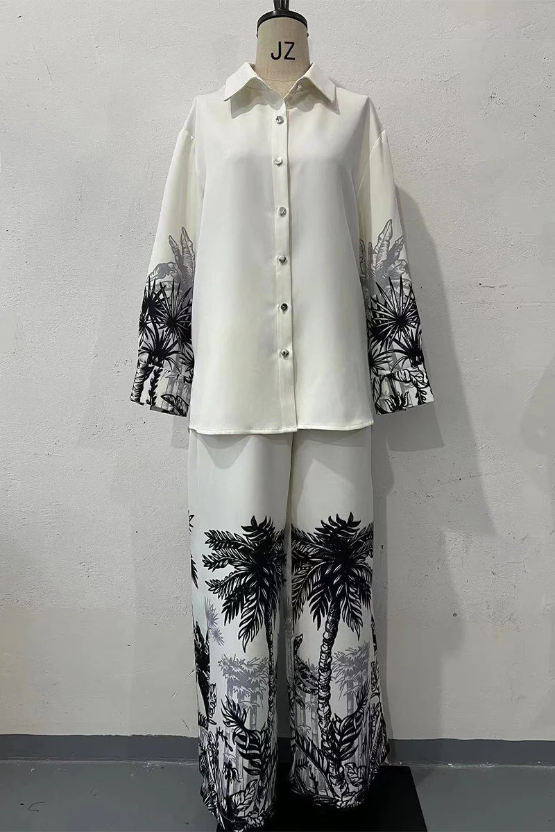 Ilona | Casual landscape print, buttons, turn-down collar, long sleeves, two-piece - Image 3