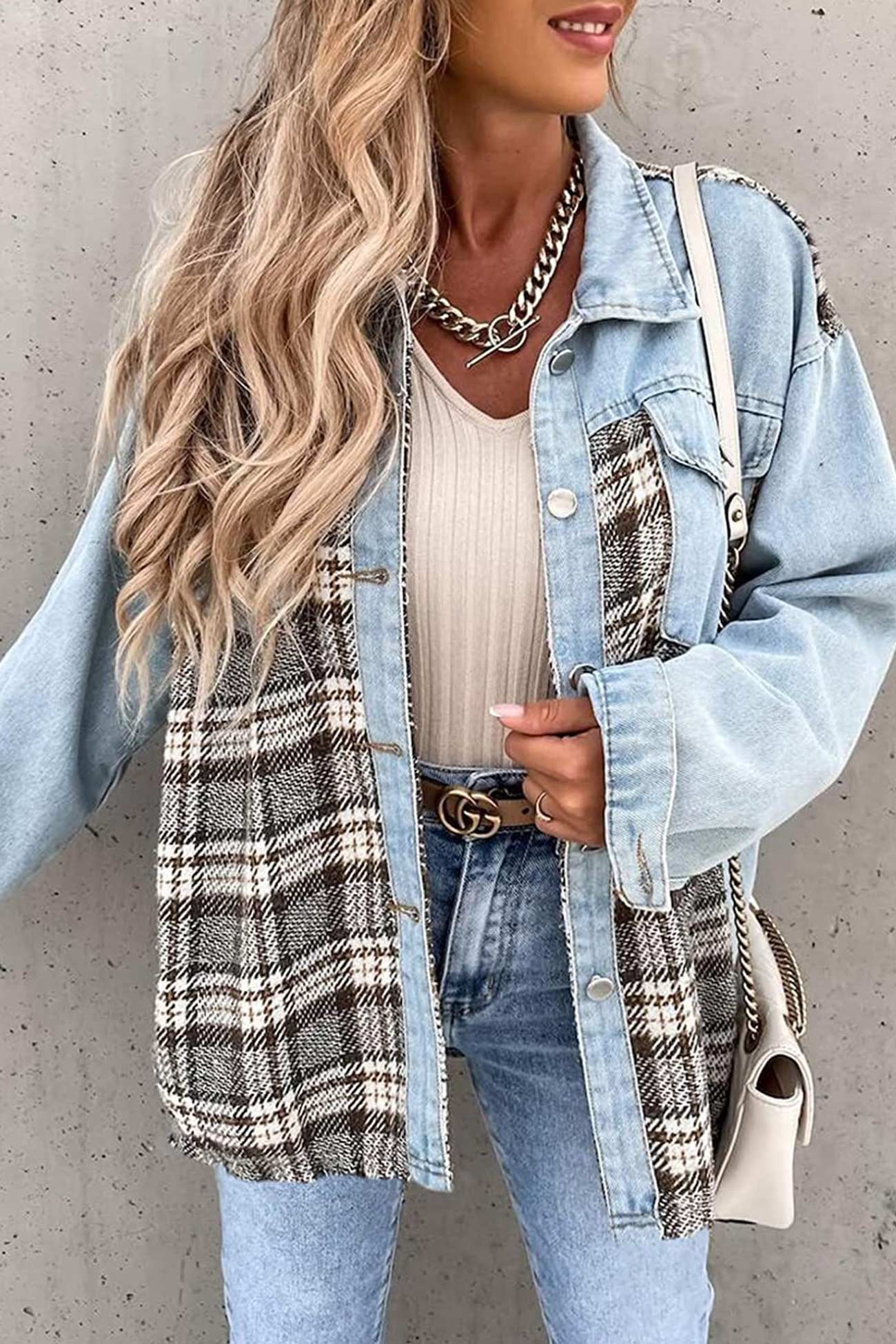 Ilona | Checked patchwork denim jacket