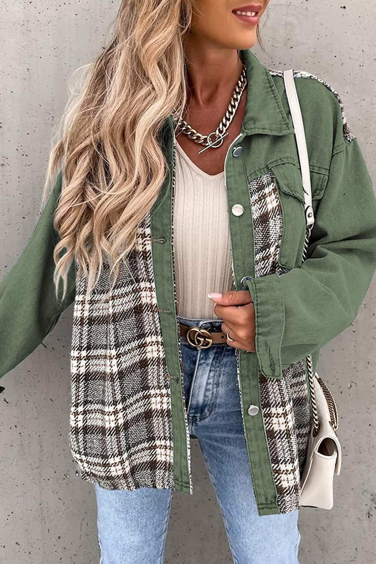Ilona | Checked patchwork denim jacket - Image 10