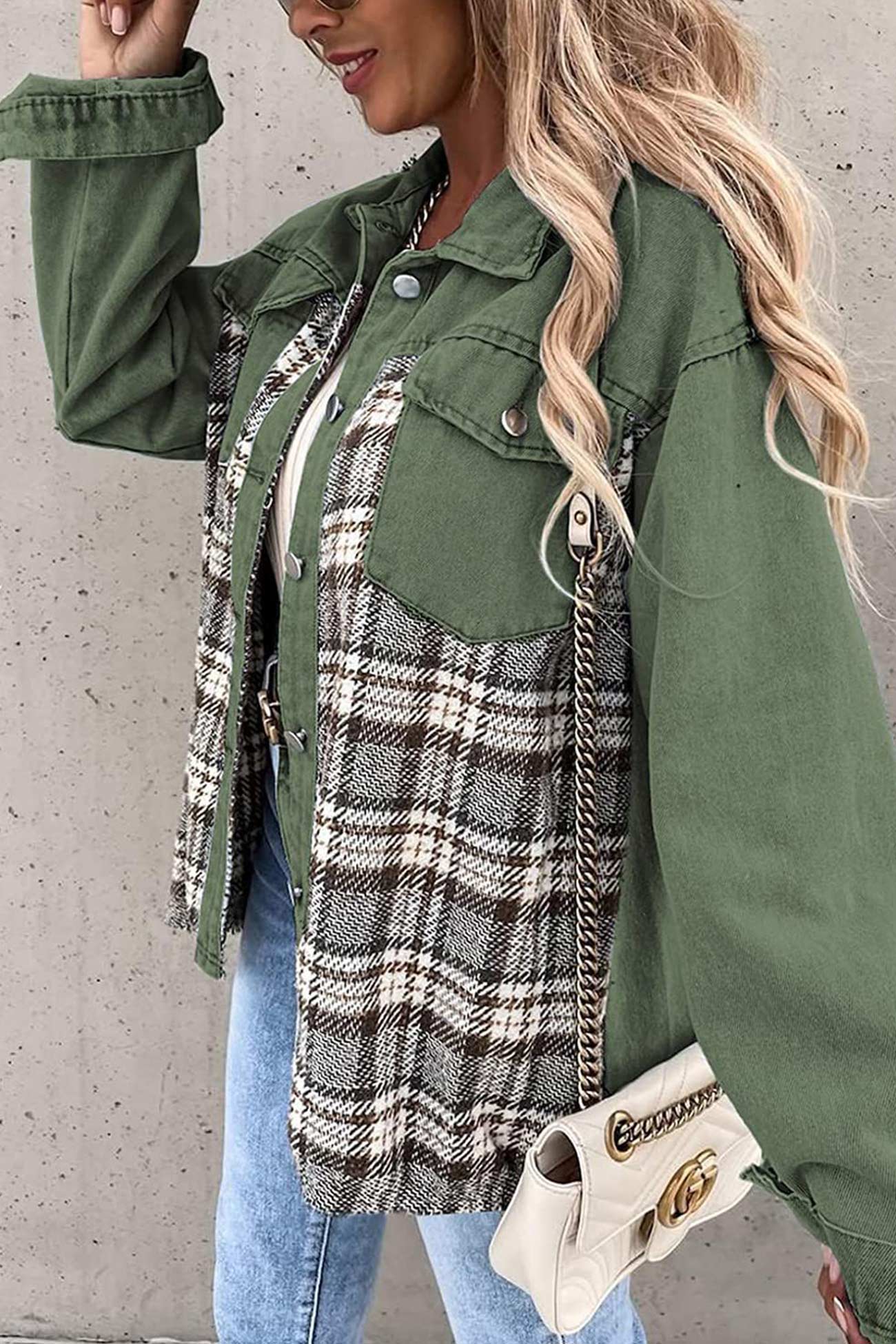 Ilona | Checked patchwork denim jacket - Image 11