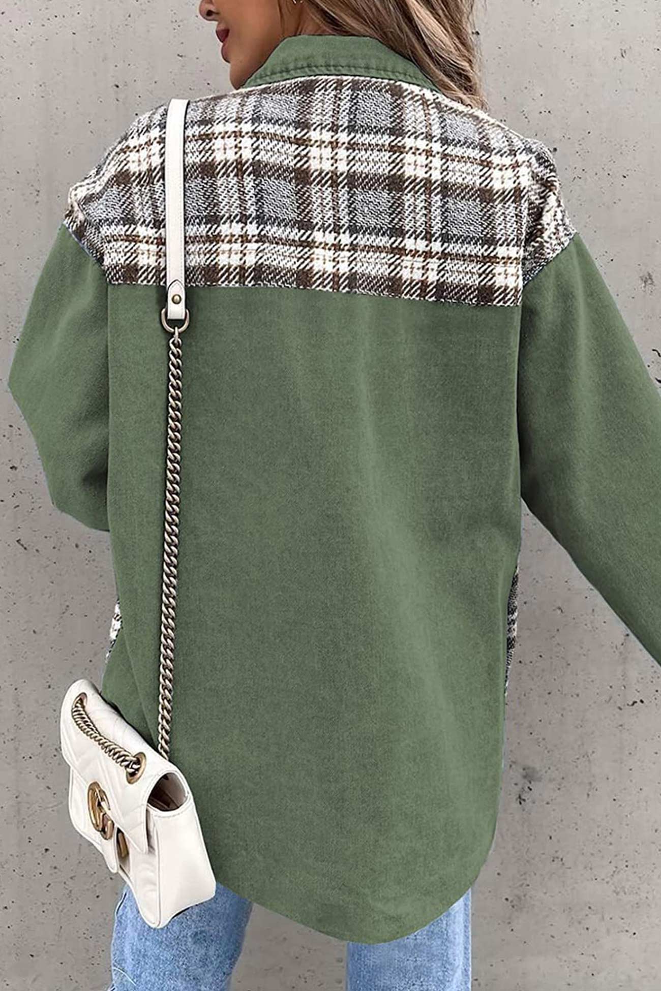 Ilona | Checked patchwork denim jacket - Image 12