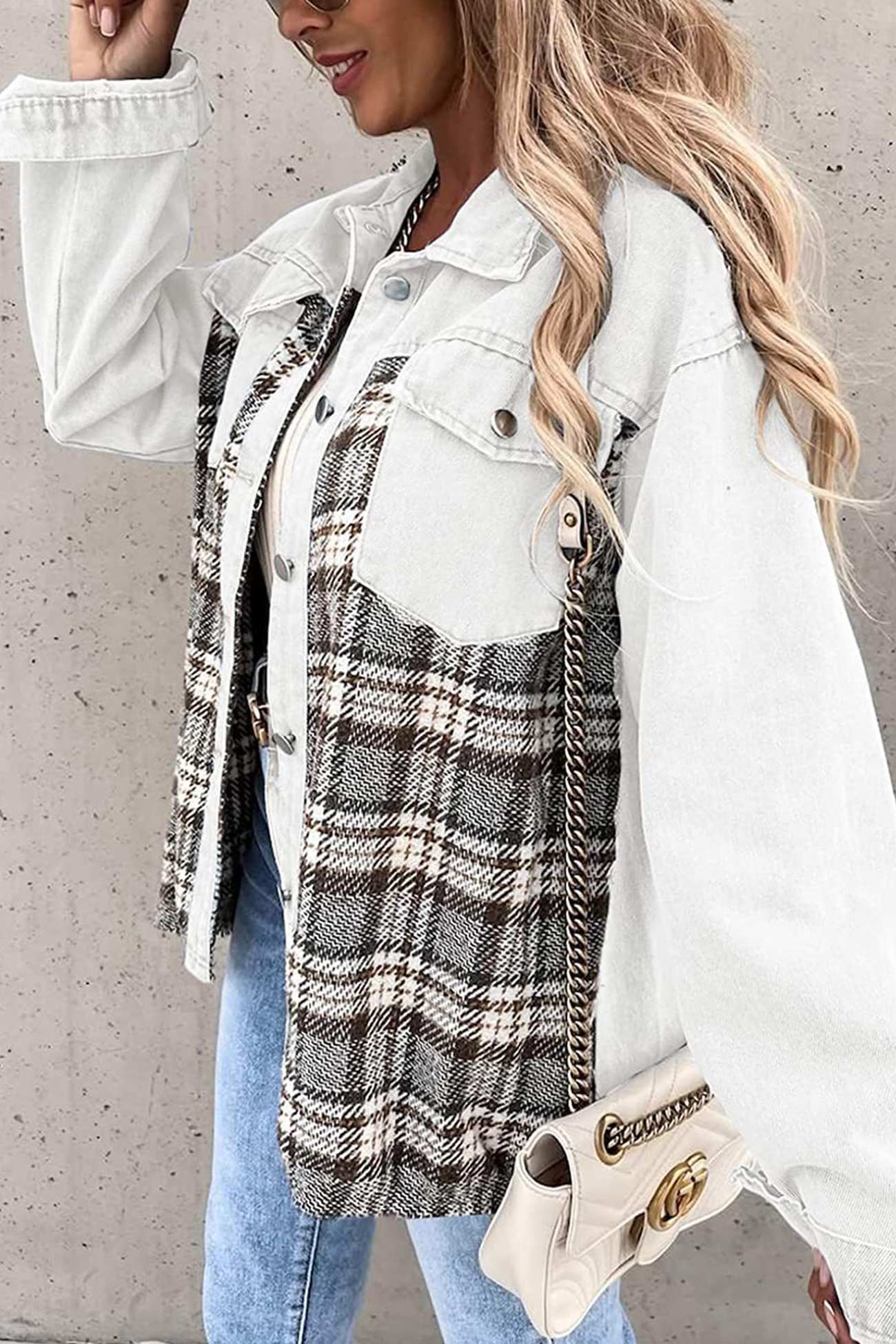 Ilona | Checked patchwork denim jacket - Image 16