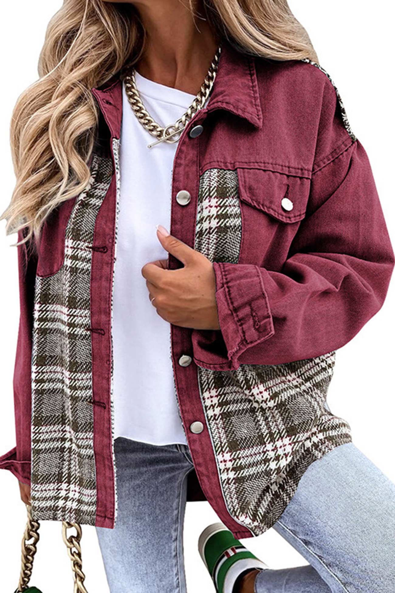 Ilona | Checked patchwork denim jacket - Image 17