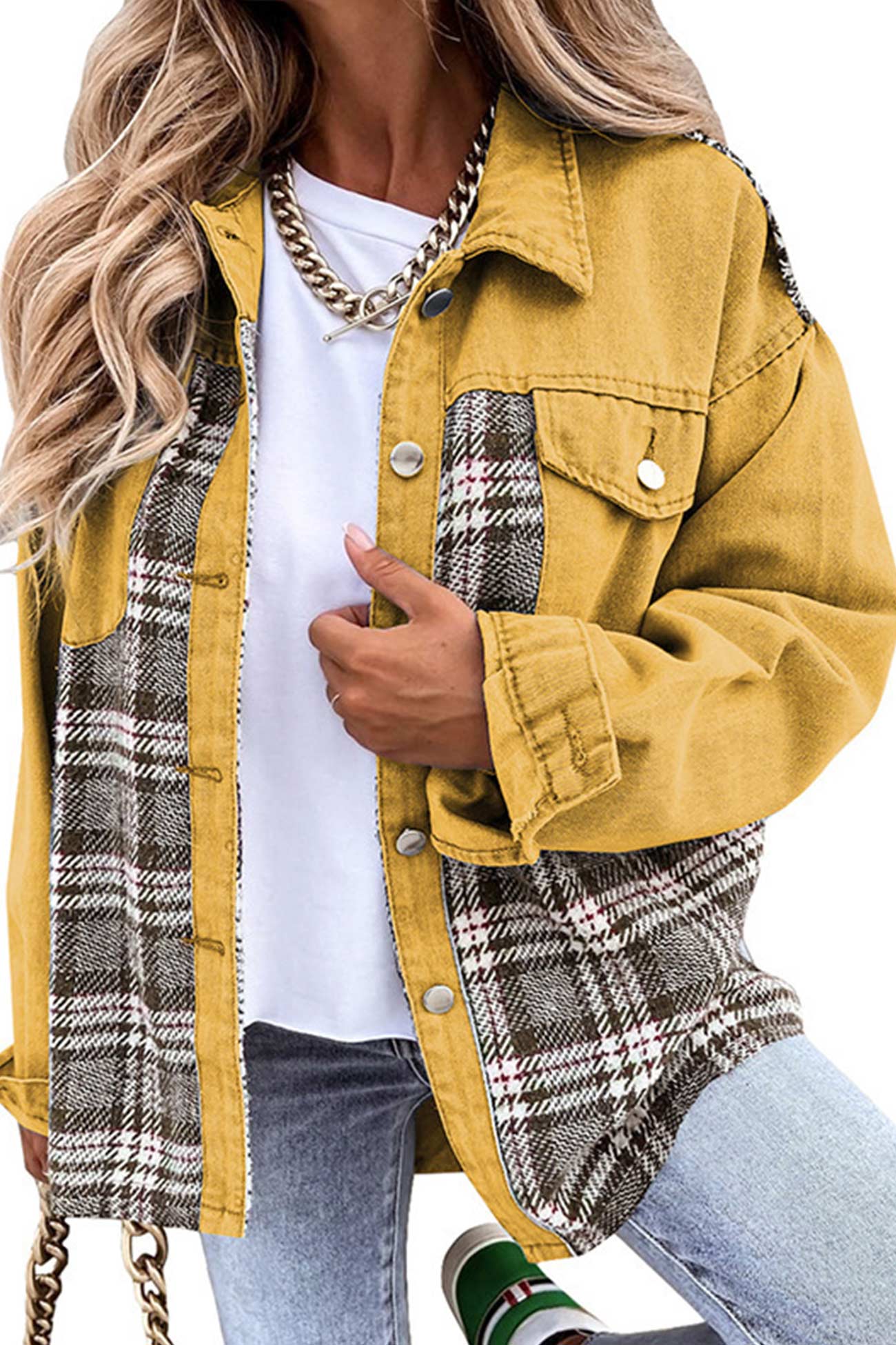 Ilona | Checked patchwork denim jacket - Image 18