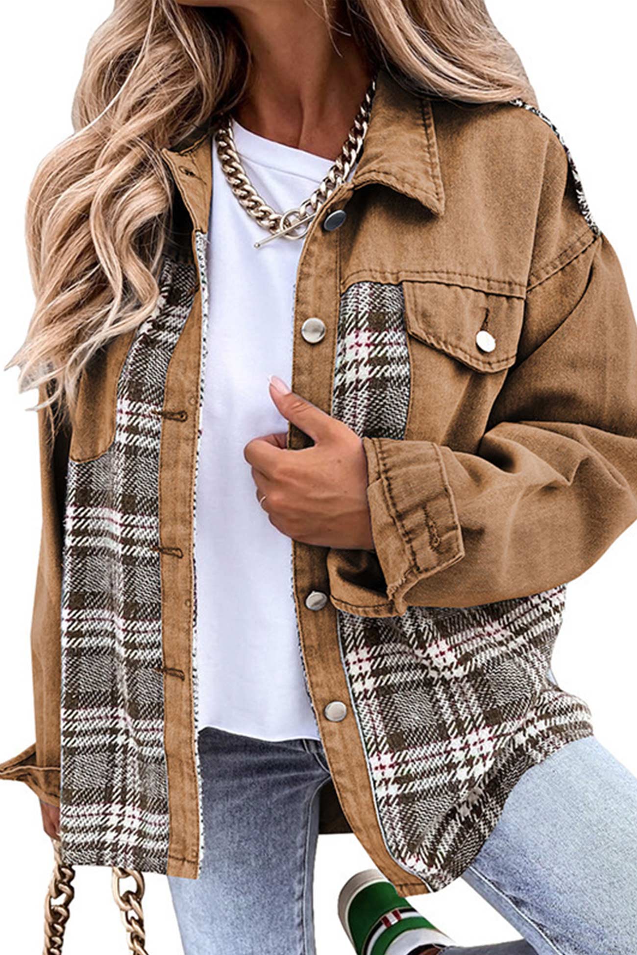 Ilona | Checked patchwork denim jacket - Image 19