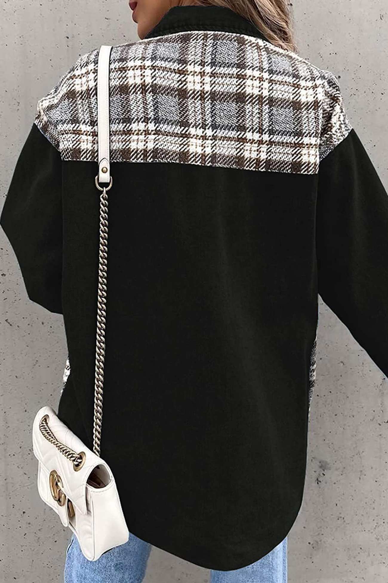 Ilona | Checked patchwork denim jacket - Image 6