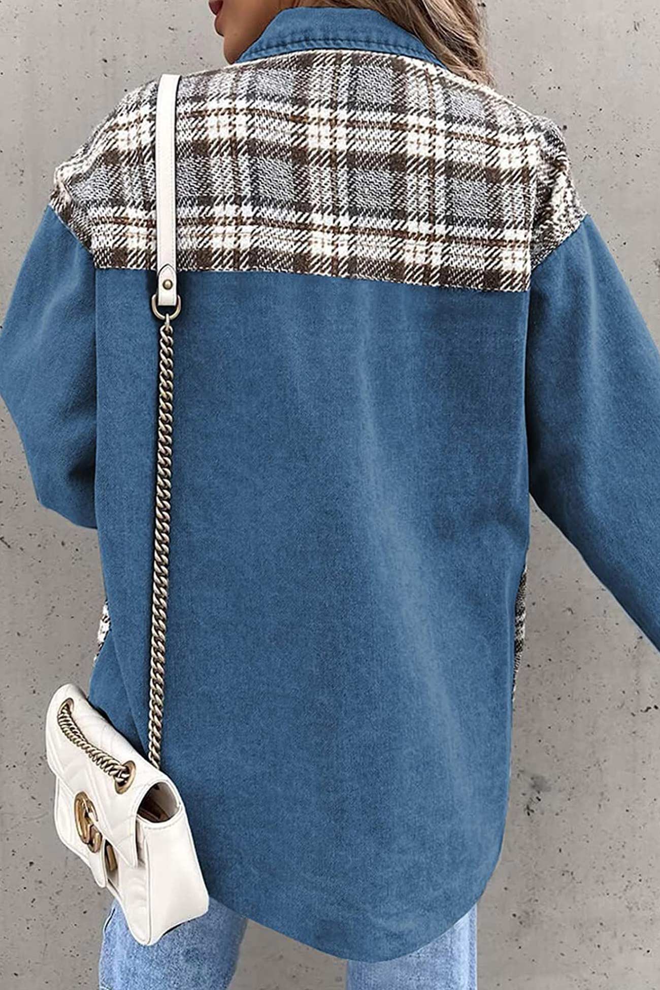 Ilona | Checked patchwork denim jacket - Image 9
