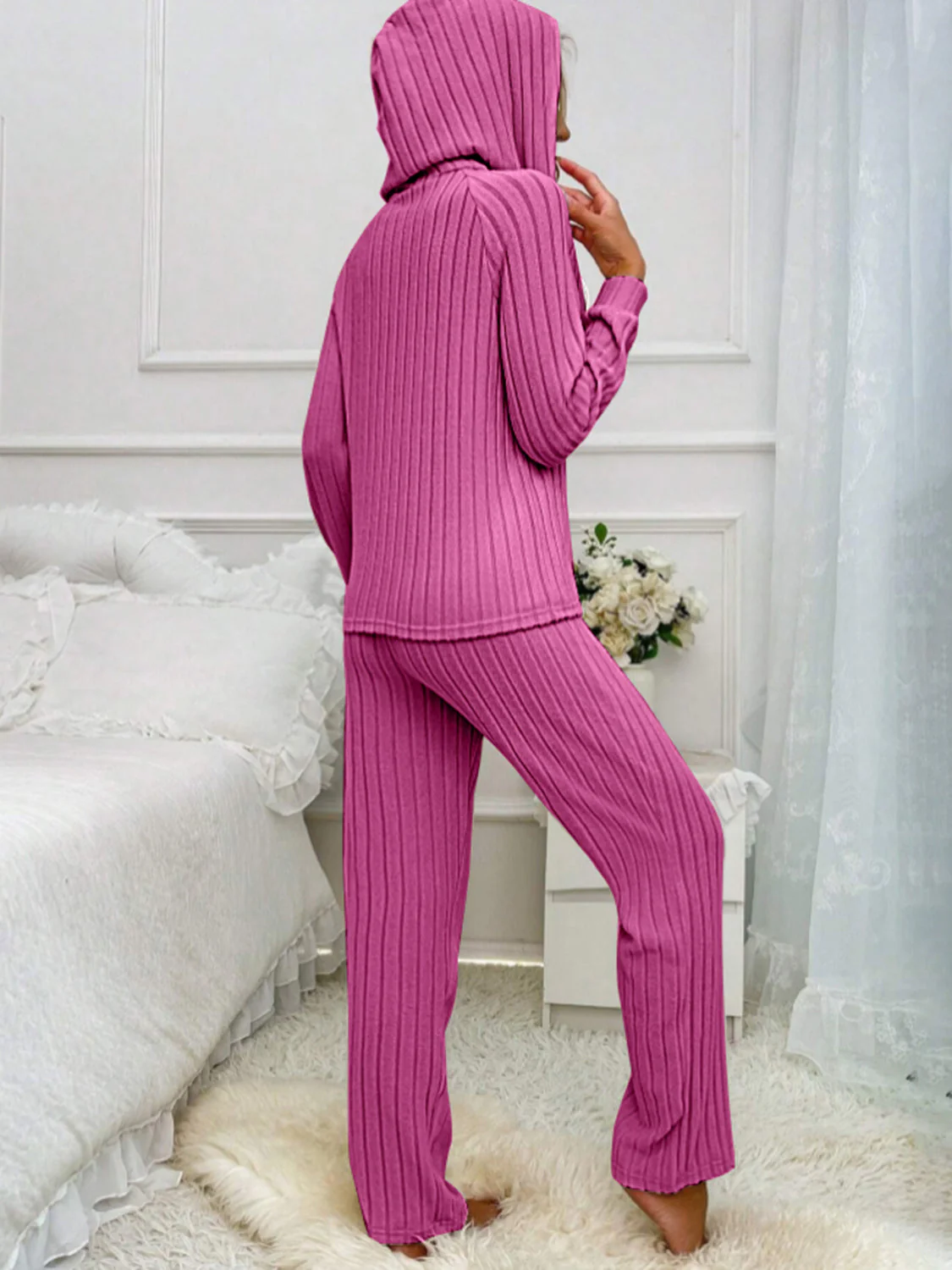 Ilona | Hooded top and ribbed drawstring half button pants set - Image 15