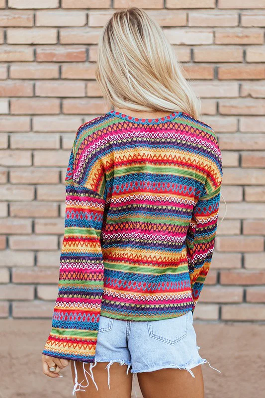 Ilona | Multicolor jacquard geo long sleeve t-shirt - Image 13
