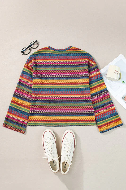 Ilona | Multicolor jacquard geo long sleeve t-shirt - Image 6