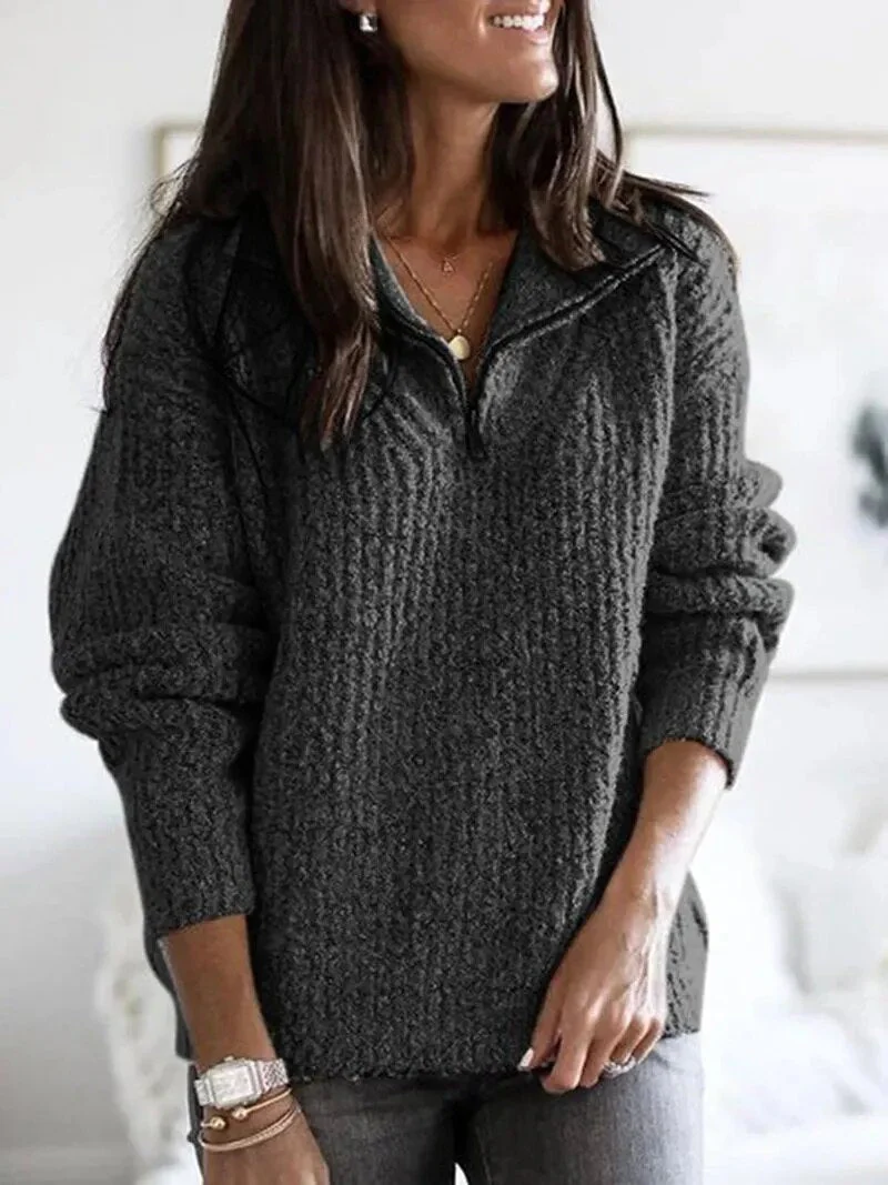 Ilona | Women's V-neck knitted sweater with zipper - Image 3